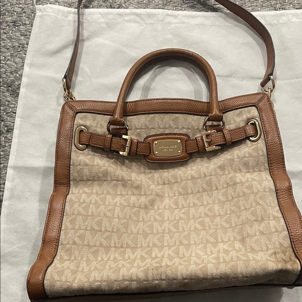 Michael Kors Brown and Cream Logo Shoulder Bag